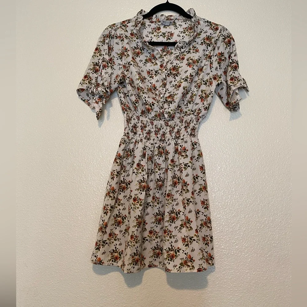 J for Justify Floral Mini Dress - Cream and Brown Size M